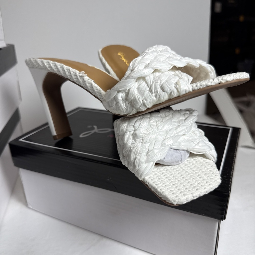 NWOT White Braided Slide Heel Sandals - Women (7)